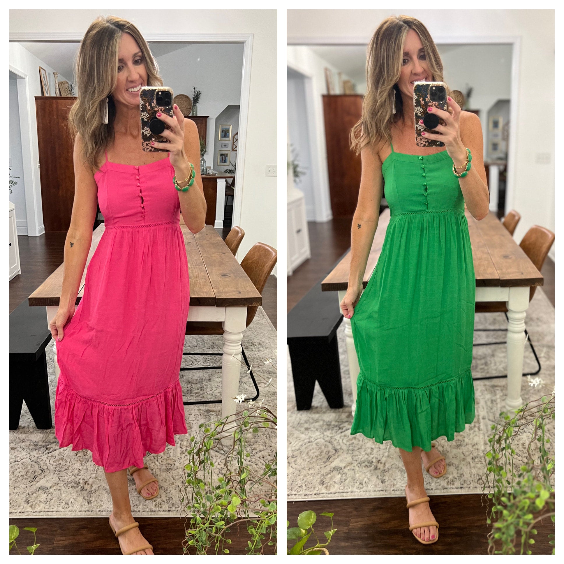 Kelly Green/Hot Pink Midi Dress | Taylor'd N Style